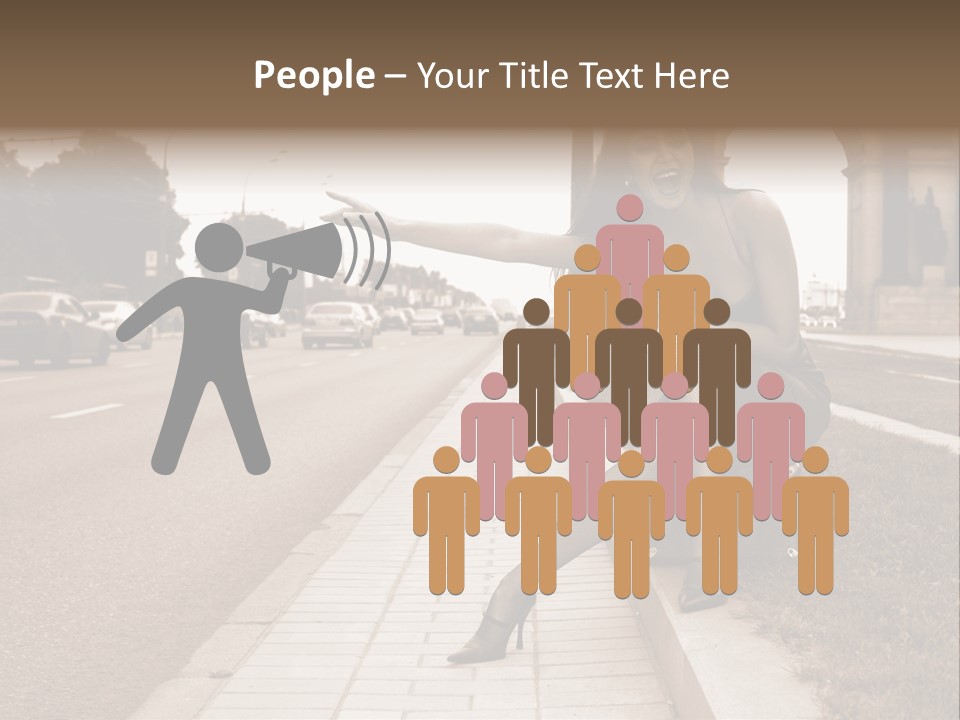 A Woman Is Sitting On A Post On The Side Of The Road PowerPoint Template