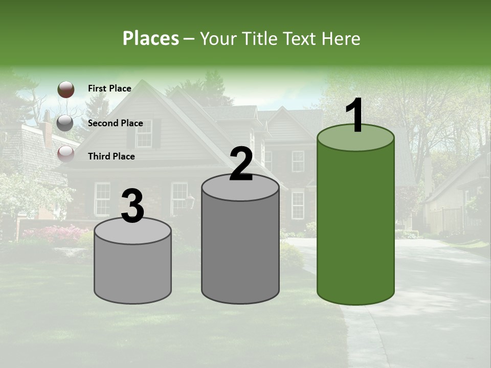 Red Brick House With Black Shutters And Pretty Manicured Lawn / Garden PowerPoint Template