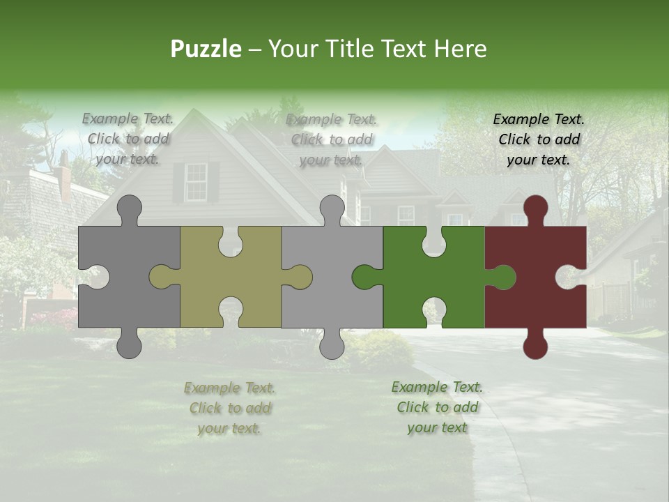 Red Brick House With Black Shutters And Pretty Manicured Lawn / Garden PowerPoint Template