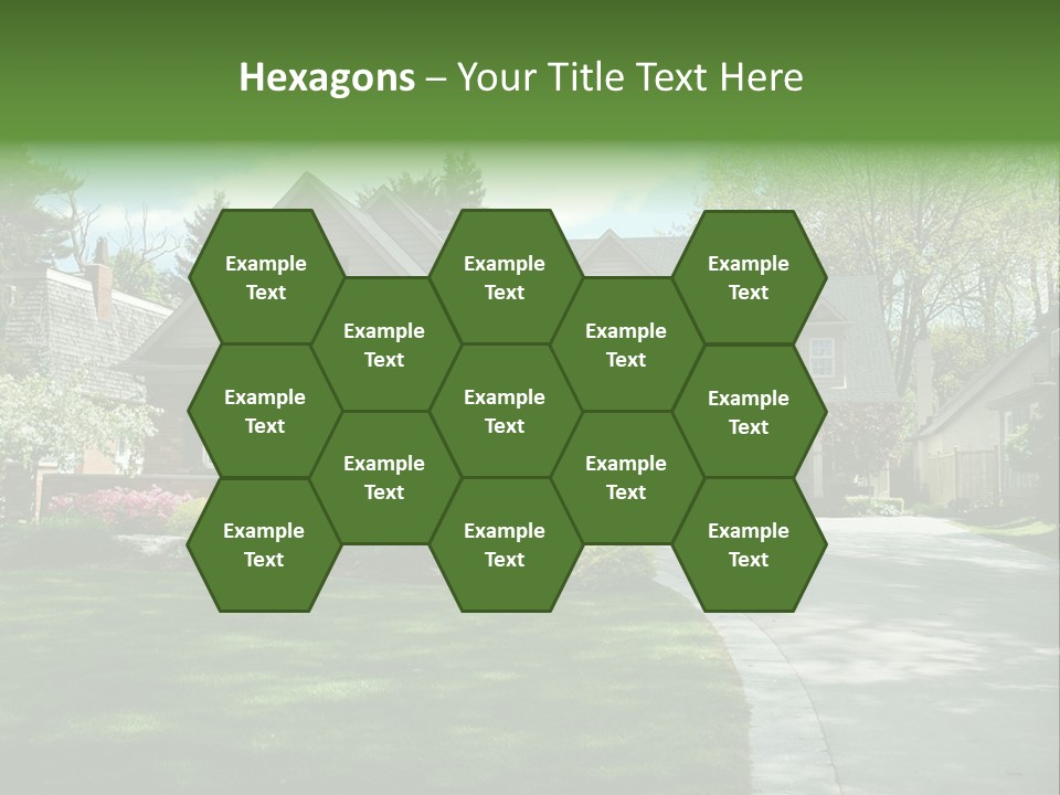 Red Brick House With Black Shutters And Pretty Manicured Lawn / Garden PowerPoint Template