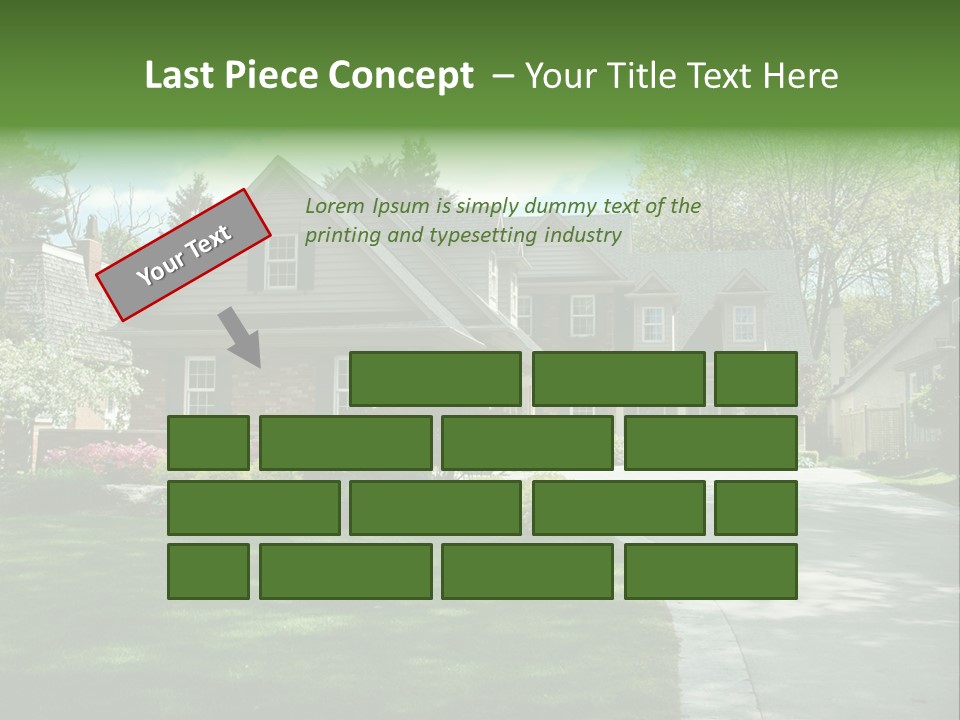 Red Brick House With Black Shutters And Pretty Manicured Lawn / Garden PowerPoint Template