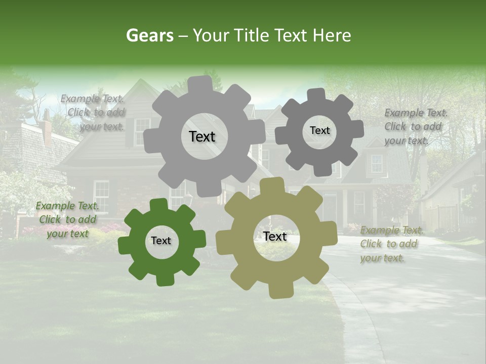 Red Brick House With Black Shutters And Pretty Manicured Lawn / Garden PowerPoint Template