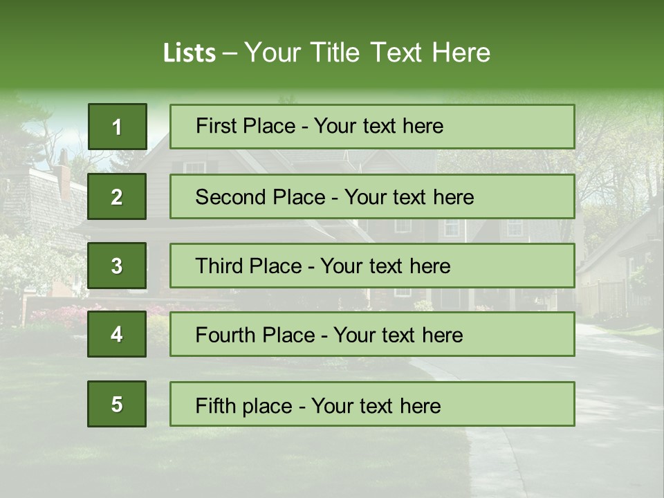 Red Brick House With Black Shutters And Pretty Manicured Lawn / Garden PowerPoint Template