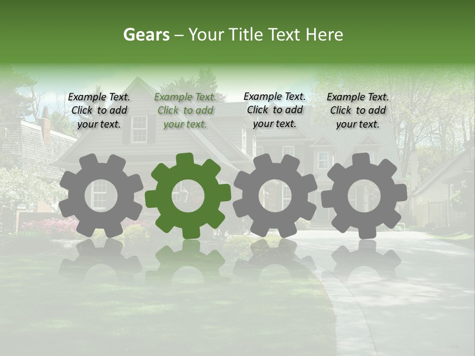 Red Brick House With Black Shutters And Pretty Manicured Lawn / Garden PowerPoint Template