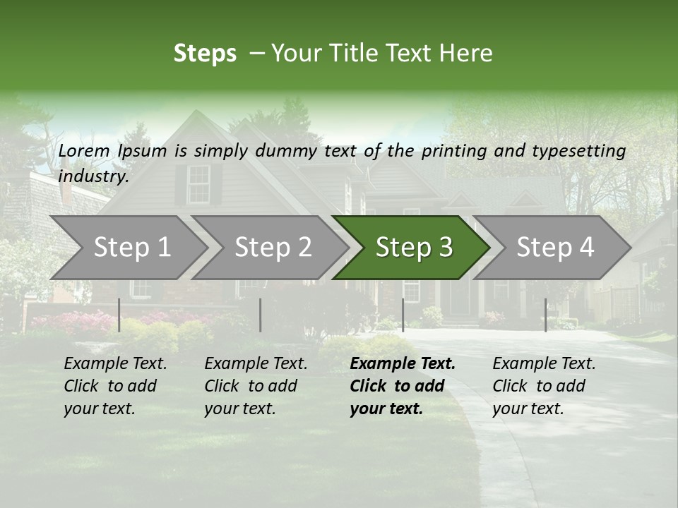 Red Brick House With Black Shutters And Pretty Manicured Lawn / Garden PowerPoint Template