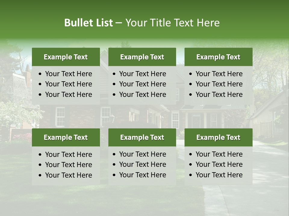 Red Brick House With Black Shutters And Pretty Manicured Lawn / Garden PowerPoint Template