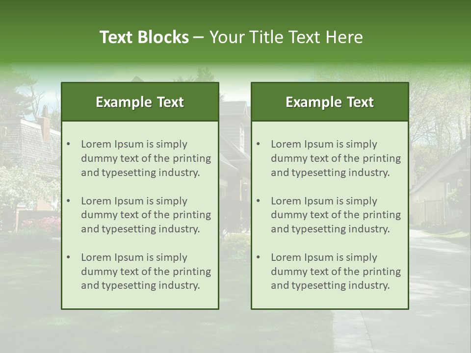 Red Brick House With Black Shutters And Pretty Manicured Lawn / Garden PowerPoint Template