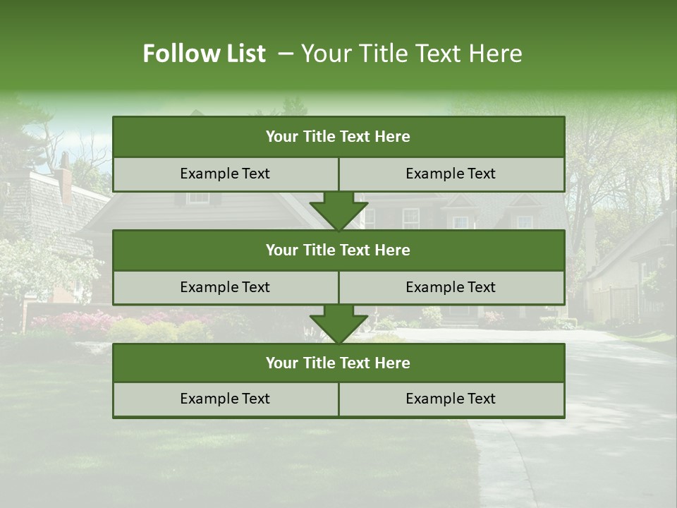 Red Brick House With Black Shutters And Pretty Manicured Lawn / Garden PowerPoint Template