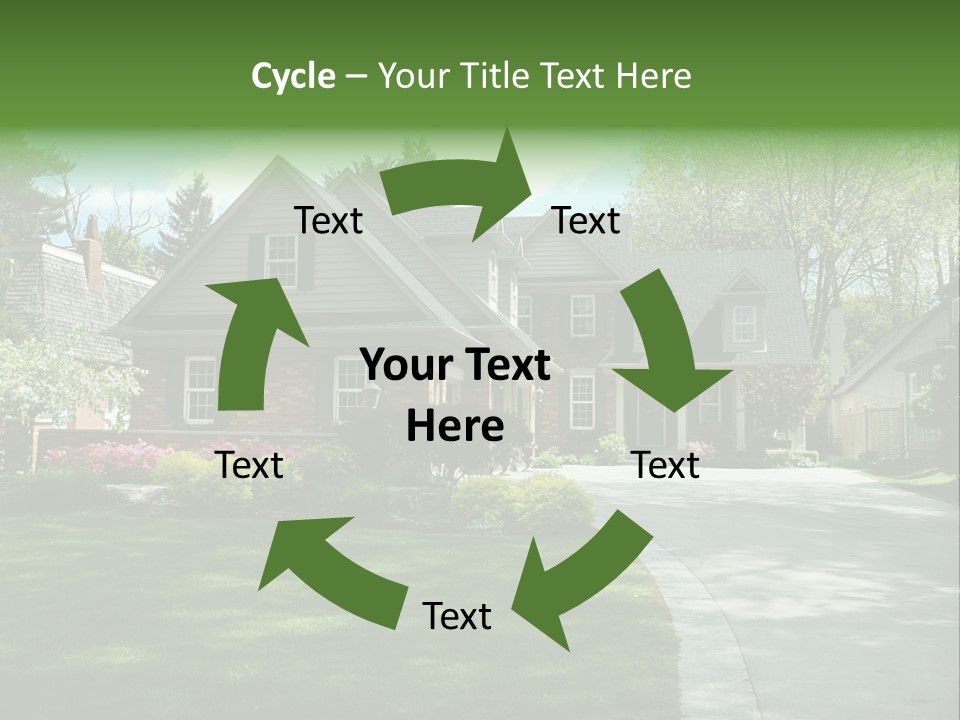 Red Brick House With Black Shutters And Pretty Manicured Lawn / Garden PowerPoint Template