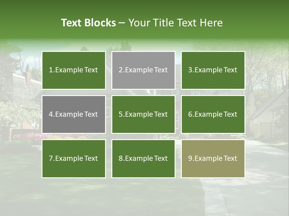 Red Brick House With Black Shutters And Pretty Manicured Lawn / Garden PowerPoint Template