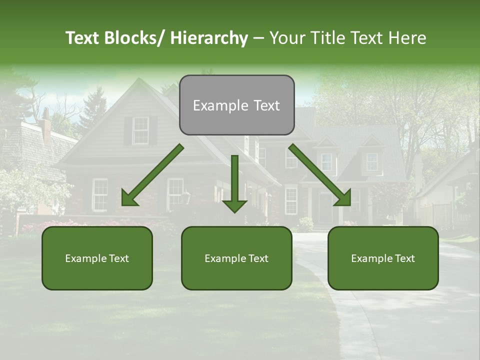 Red Brick House With Black Shutters And Pretty Manicured Lawn / Garden PowerPoint Template