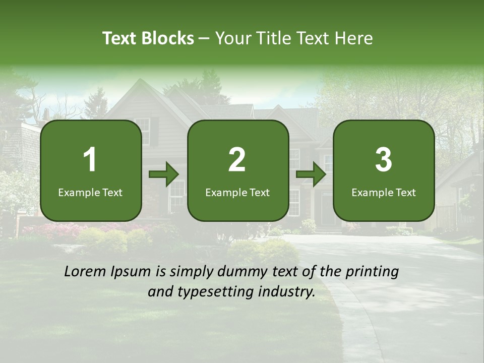 Red Brick House With Black Shutters And Pretty Manicured Lawn / Garden PowerPoint Template