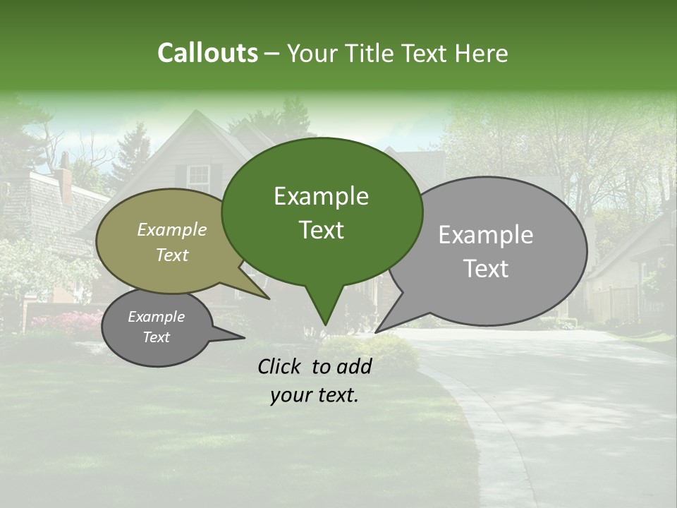 Red Brick House With Black Shutters And Pretty Manicured Lawn / Garden PowerPoint Template