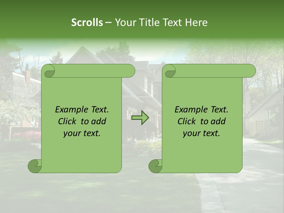 Red Brick House With Black Shutters And Pretty Manicured Lawn / Garden PowerPoint Template