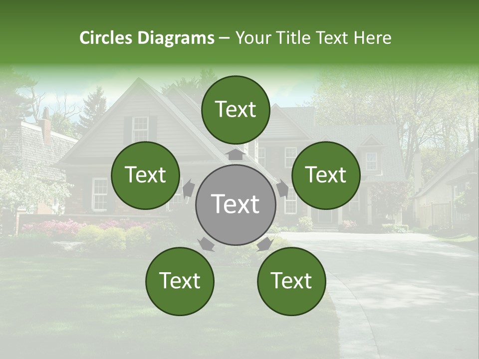 Red Brick House With Black Shutters And Pretty Manicured Lawn / Garden PowerPoint Template