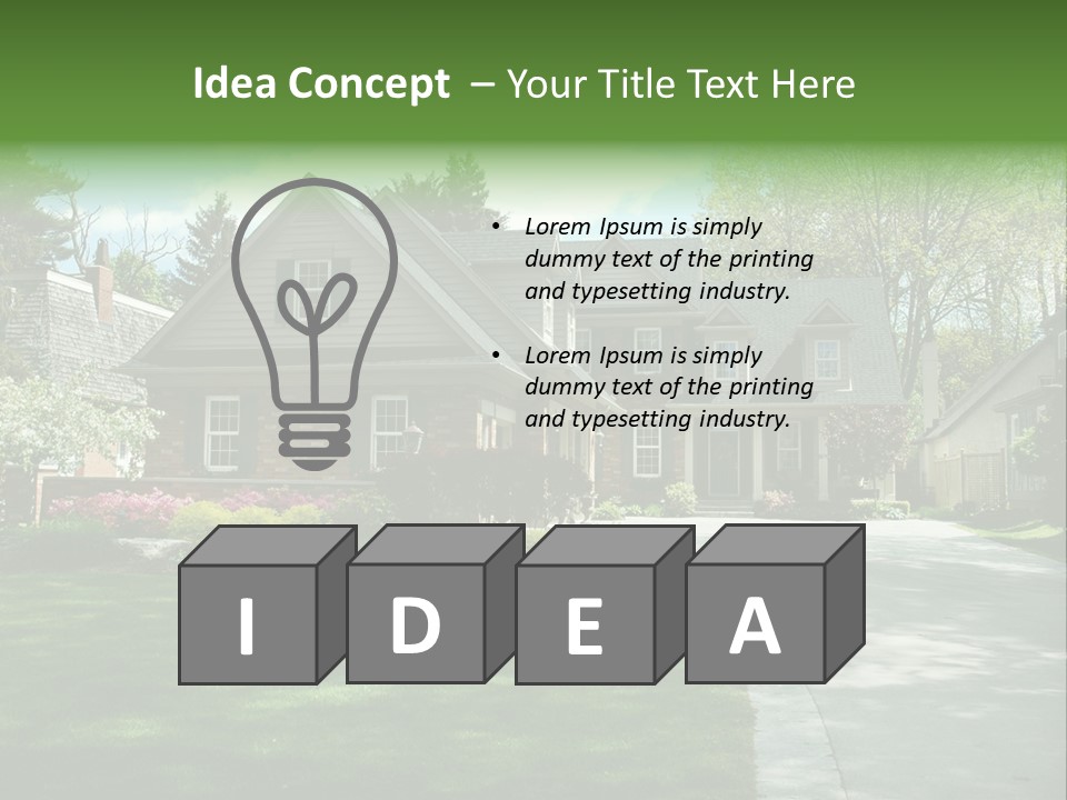 Red Brick House With Black Shutters And Pretty Manicured Lawn / Garden PowerPoint Template