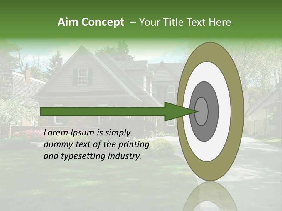 Red Brick House With Black Shutters And Pretty Manicured Lawn / Garden PowerPoint Template