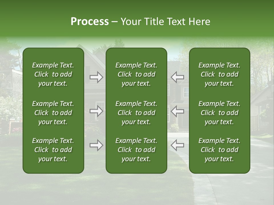 Red Brick House With Black Shutters And Pretty Manicured Lawn / Garden PowerPoint Template