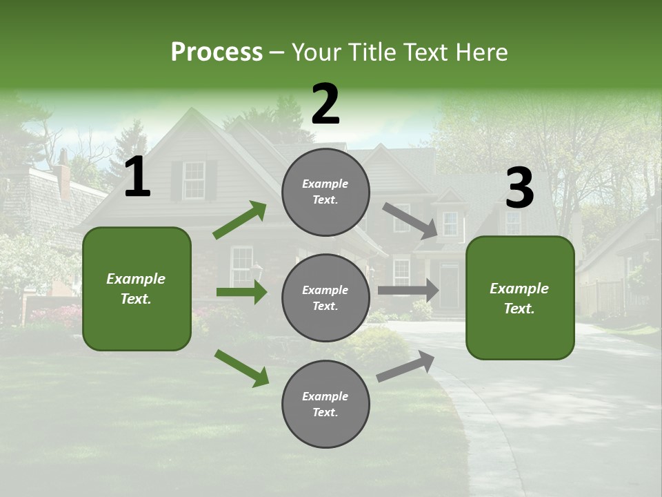 Red Brick House With Black Shutters And Pretty Manicured Lawn / Garden PowerPoint Template