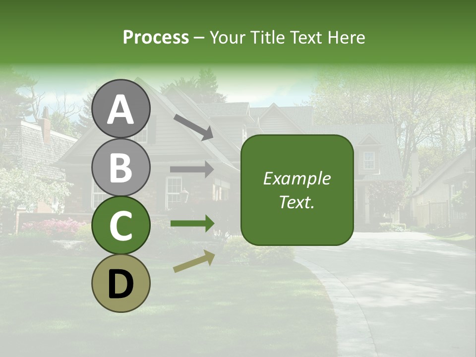 Red Brick House With Black Shutters And Pretty Manicured Lawn / Garden PowerPoint Template