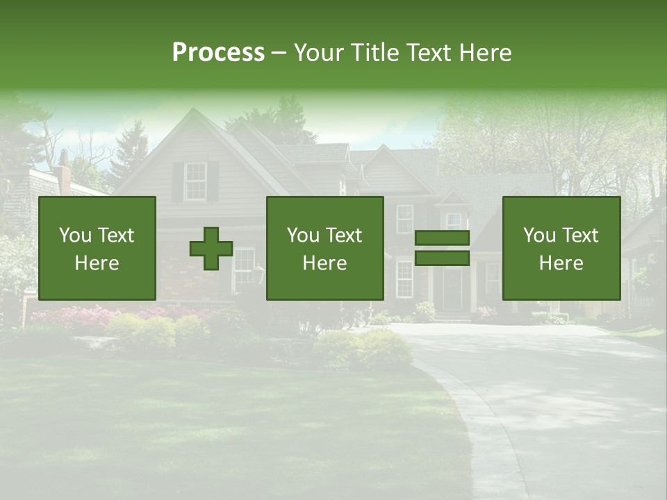 Red Brick House With Black Shutters And Pretty Manicured Lawn / Garden PowerPoint Template