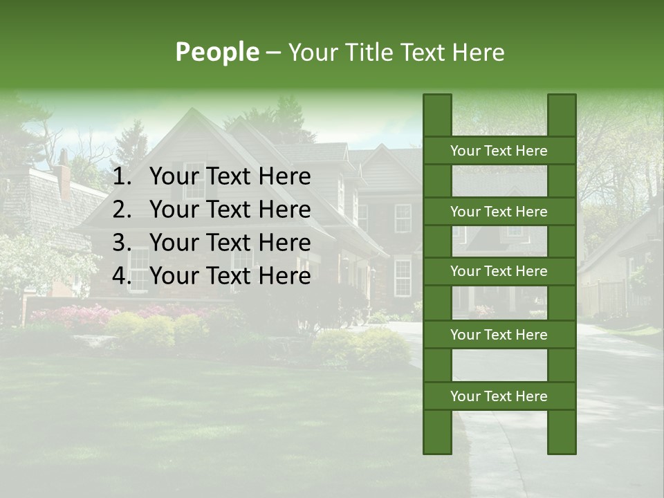 Red Brick House With Black Shutters And Pretty Manicured Lawn / Garden PowerPoint Template