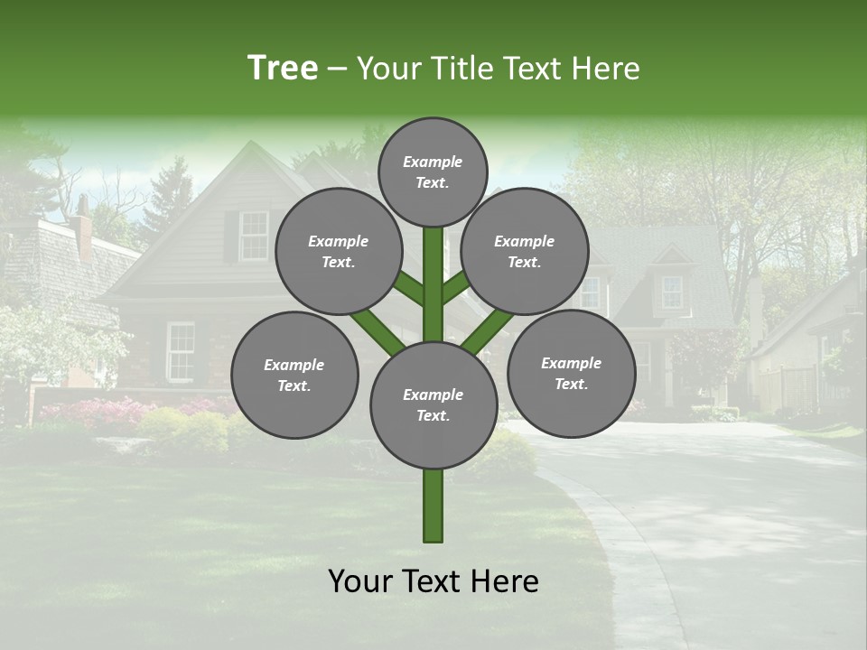 Red Brick House With Black Shutters And Pretty Manicured Lawn / Garden PowerPoint Template