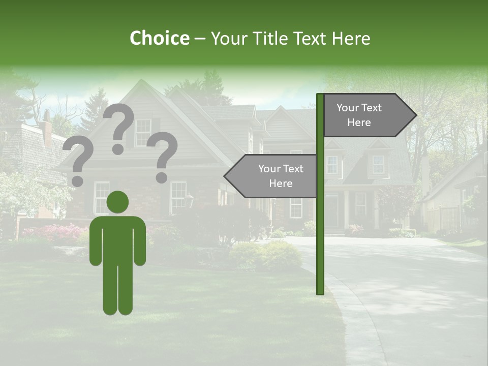 Red Brick House With Black Shutters And Pretty Manicured Lawn / Garden PowerPoint Template