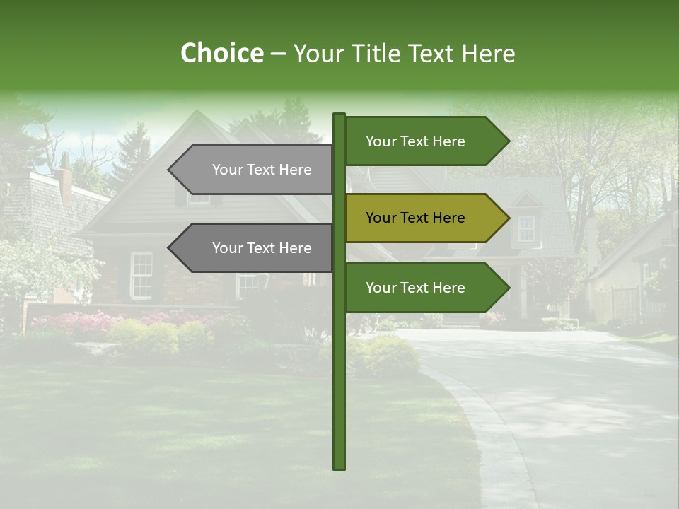 Red Brick House With Black Shutters And Pretty Manicured Lawn / Garden PowerPoint Template