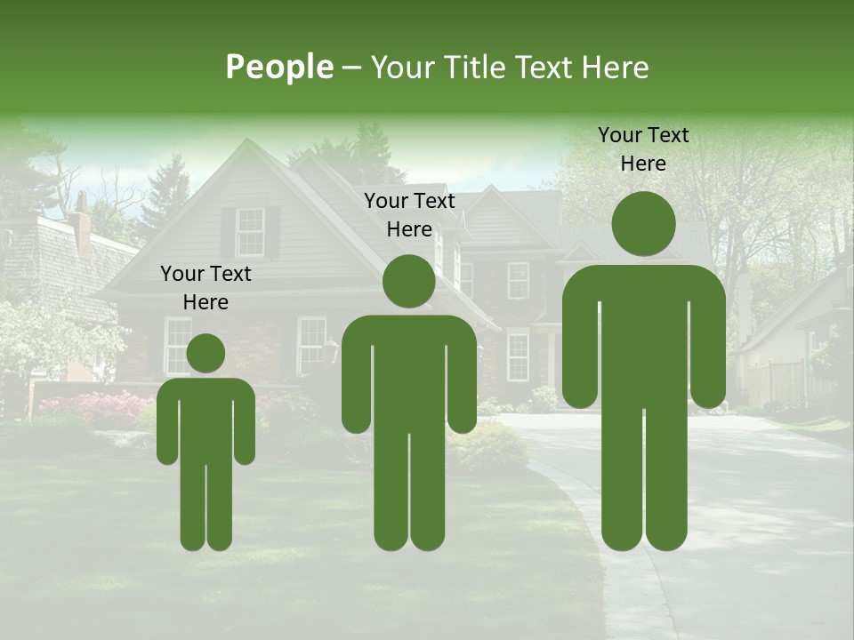 Red Brick House With Black Shutters And Pretty Manicured Lawn / Garden PowerPoint Template