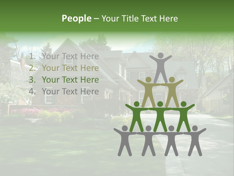 Red Brick House With Black Shutters And Pretty Manicured Lawn / Garden PowerPoint Template