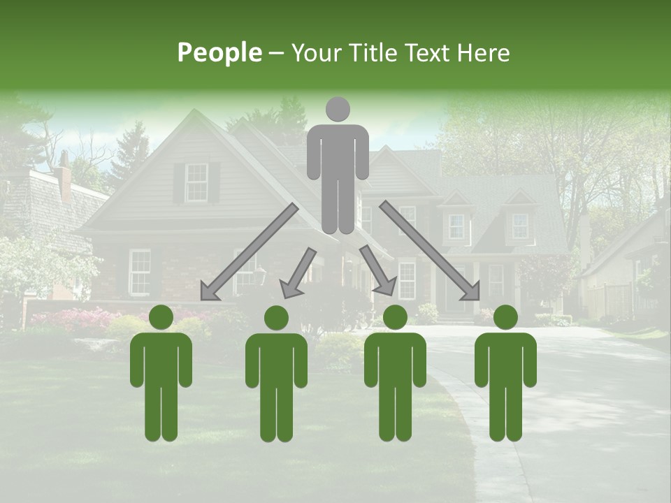 Red Brick House With Black Shutters And Pretty Manicured Lawn / Garden PowerPoint Template