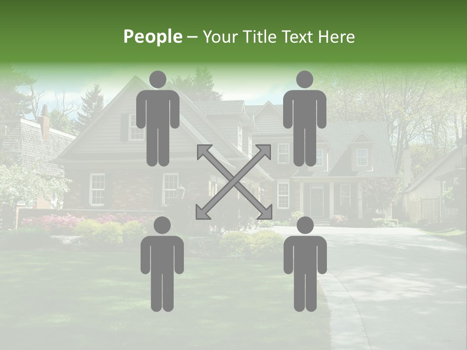 Red Brick House With Black Shutters And Pretty Manicured Lawn / Garden PowerPoint Template