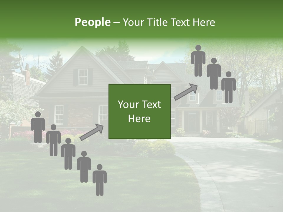 Red Brick House With Black Shutters And Pretty Manicured Lawn / Garden PowerPoint Template