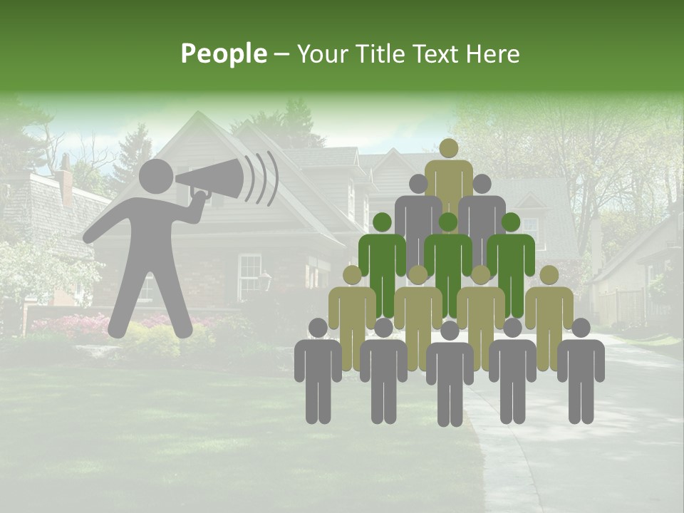 Red Brick House With Black Shutters And Pretty Manicured Lawn / Garden PowerPoint Template