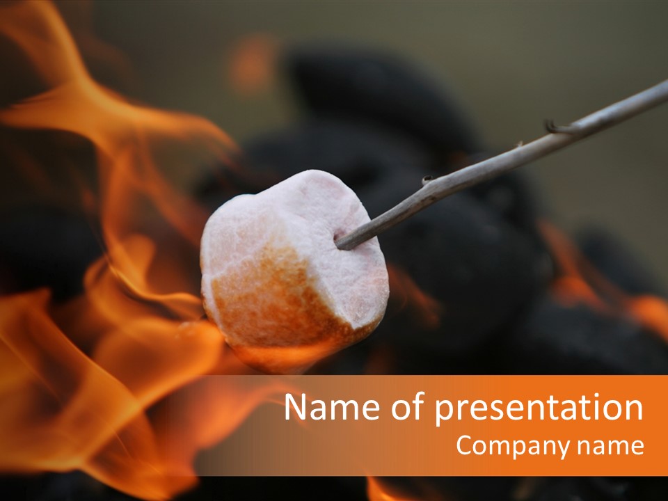 Marshmallow On A Stick Being Roasted Over A Camping Fire PowerPoint Template