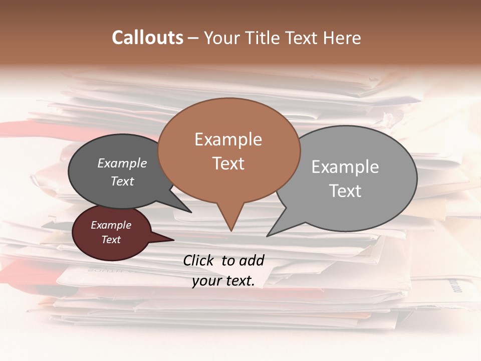 A Pile Of Colorful Letters And Junk Mail On A Table Isolated On White Background PowerPoint Template