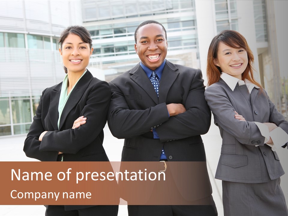 An Attractive Team Of Diverse Business People At Company Office Building PowerPoint Template