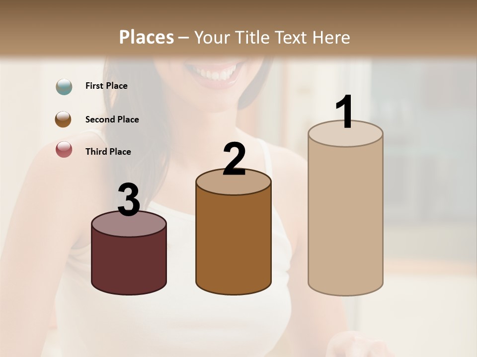 Young Happy Woman Making Salad At Domestic Kitchen PowerPoint Template