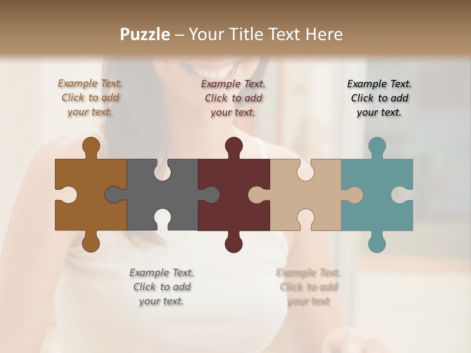 Young Happy Woman Making Salad At Domestic Kitchen PowerPoint Template