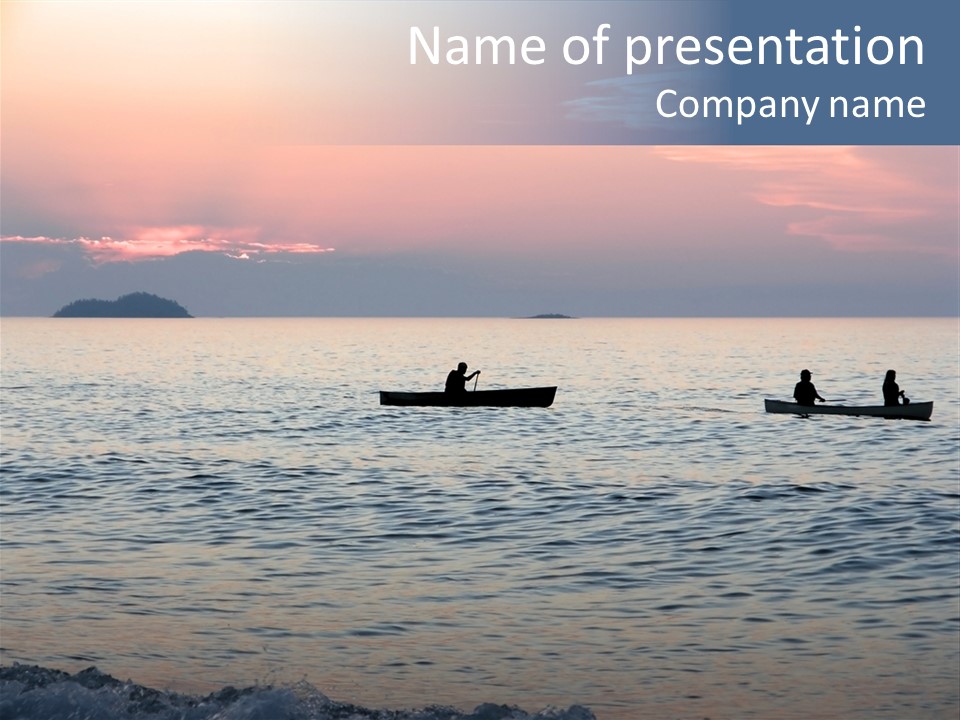 Canoeists Paddling At Sunset. Lake Superior Provincial Park, Ontario. PowerPoint Template