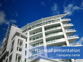 Luxury Apartment Exterior With Blue Sky Background PowerPoint Template