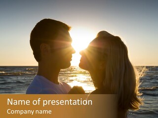 Couple Hugging, Enjoying Summer Sunset. PowerPoint Template