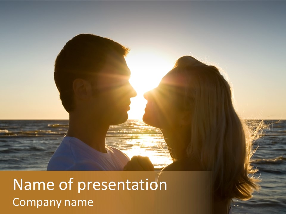 Couple Hugging, Enjoying Summer Sunset. PowerPoint Template