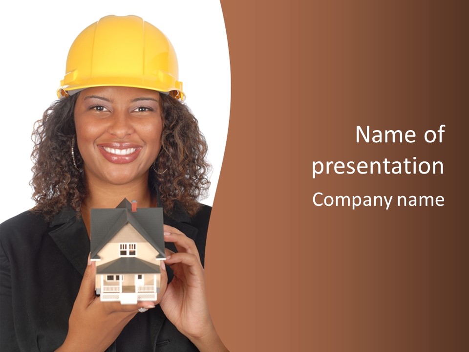 Happy Female Architect Holding A Small House Model PowerPoint Template