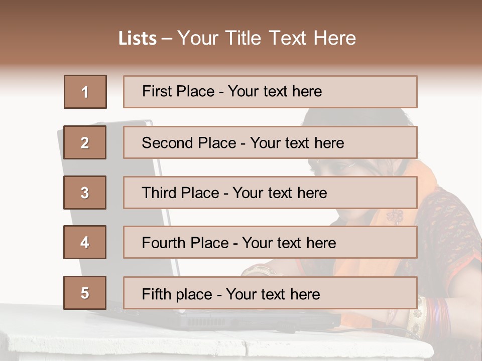 Indian Girl And Laptop Computer Isolated On White PowerPoint Template