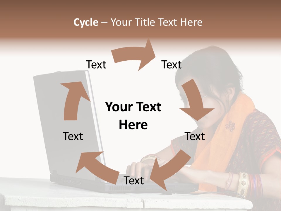 Indian Girl And Laptop Computer Isolated On White PowerPoint Template