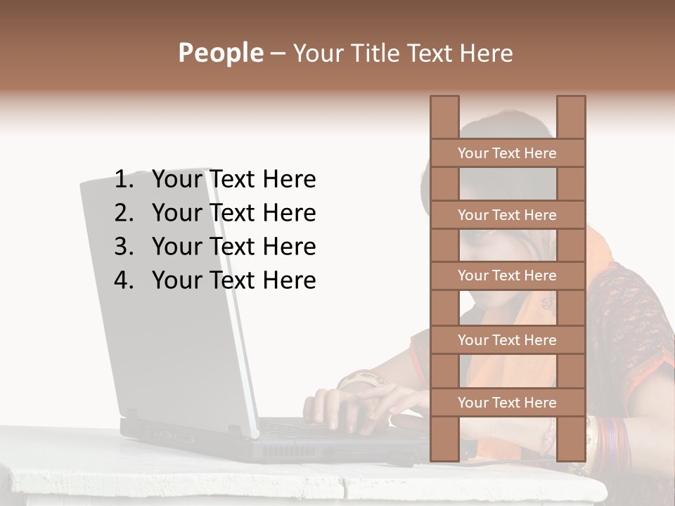 Indian Girl And Laptop Computer Isolated On White PowerPoint Template