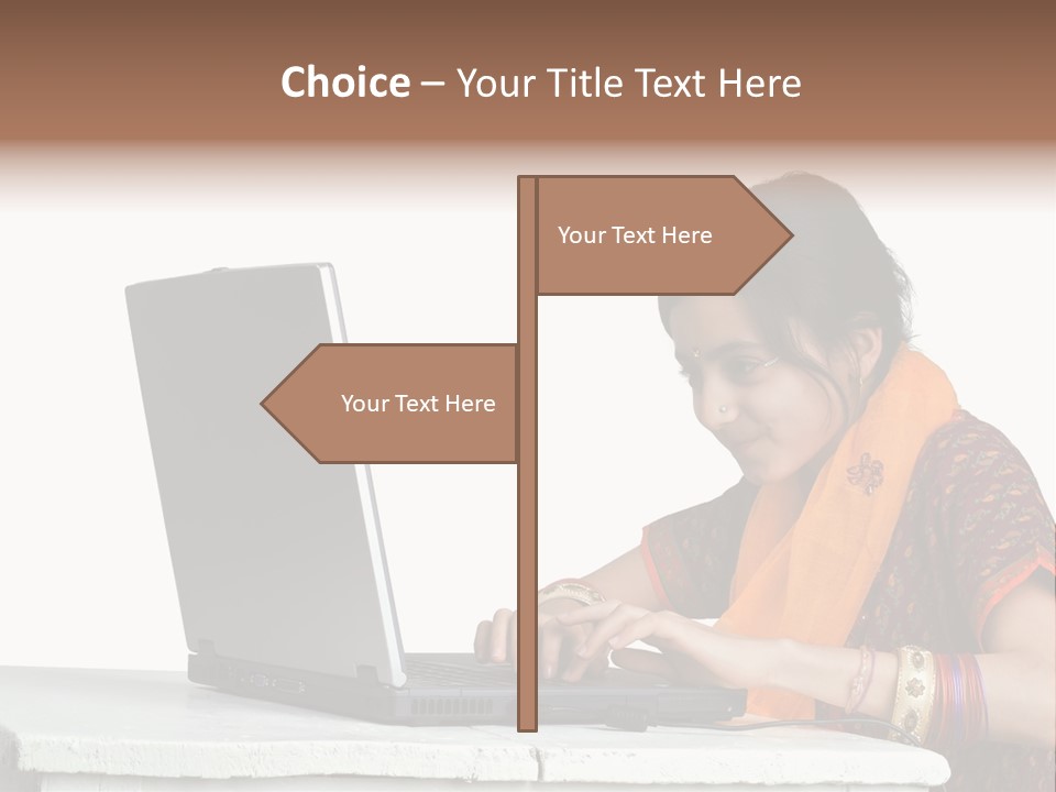 Indian Girl And Laptop Computer Isolated On White PowerPoint Template