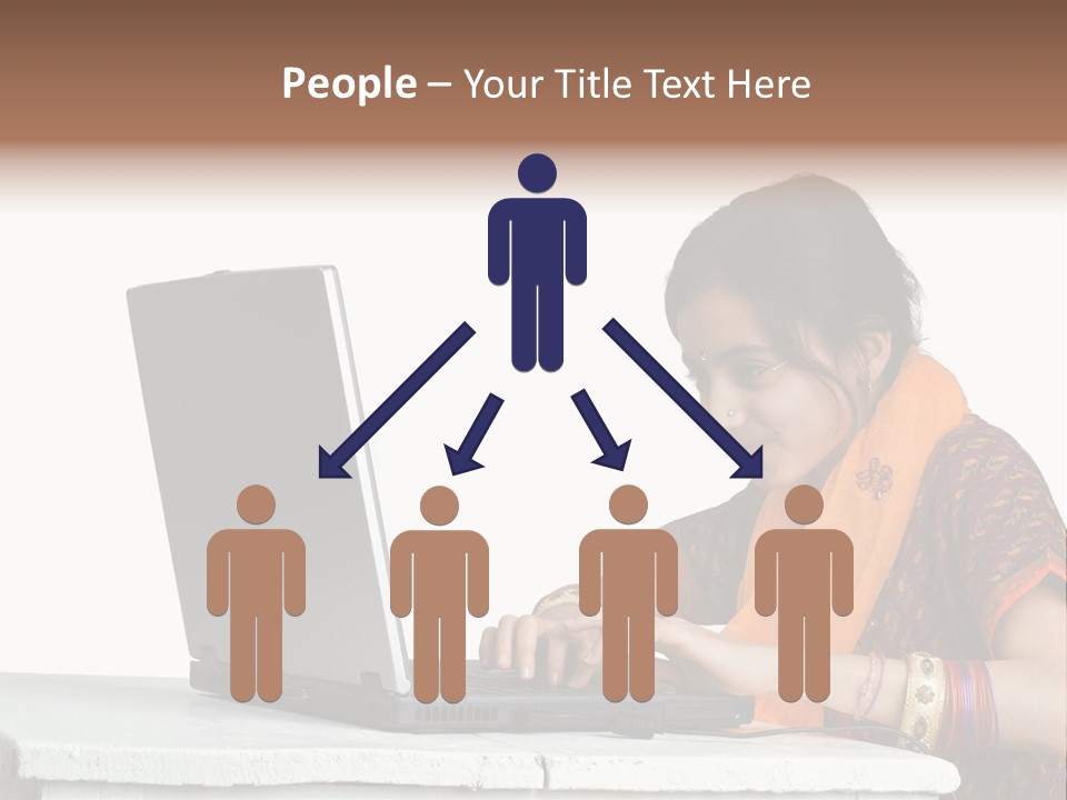 Indian Girl And Laptop Computer Isolated On White PowerPoint Template